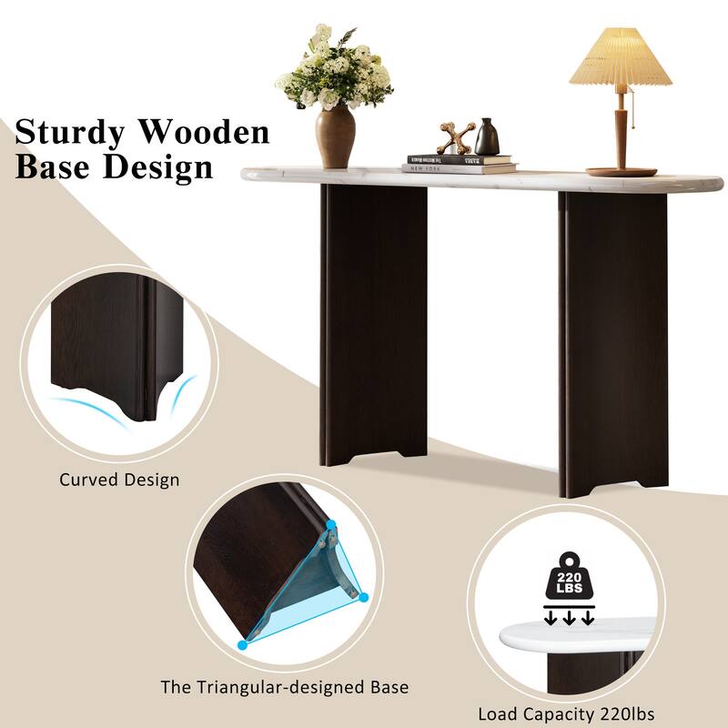 53.9" Console Table with Faux Marble Top & Wood Base