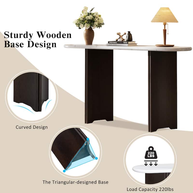 53.9" MDF Console Table with Faux Marble Top and Wooden Base for Living Room