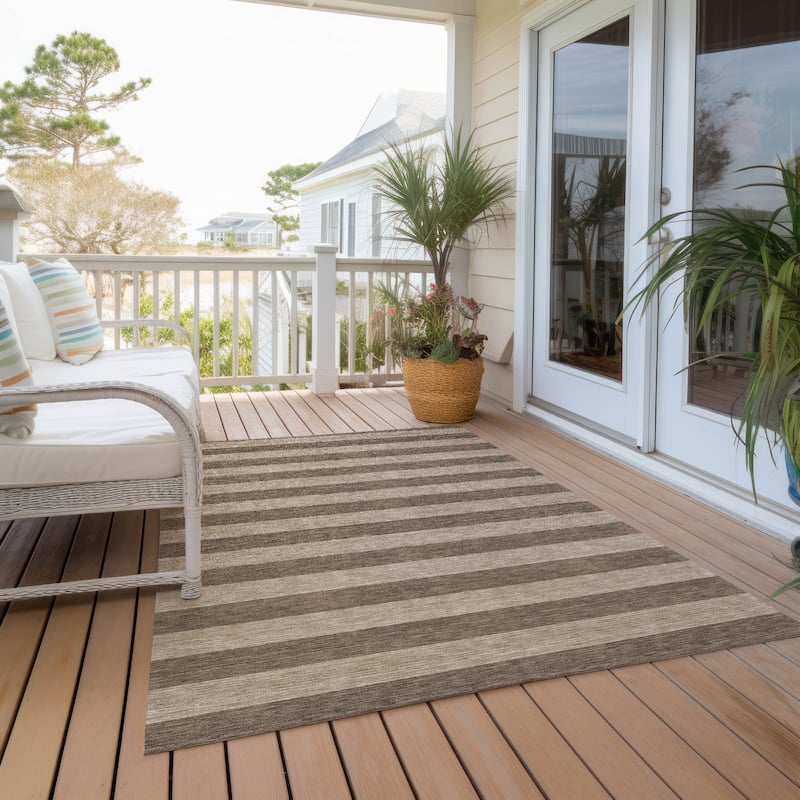 Machine Washable Indoor/ Outdoor Cabana Stripe Chantille Rug - Coffee - 8' x 10'