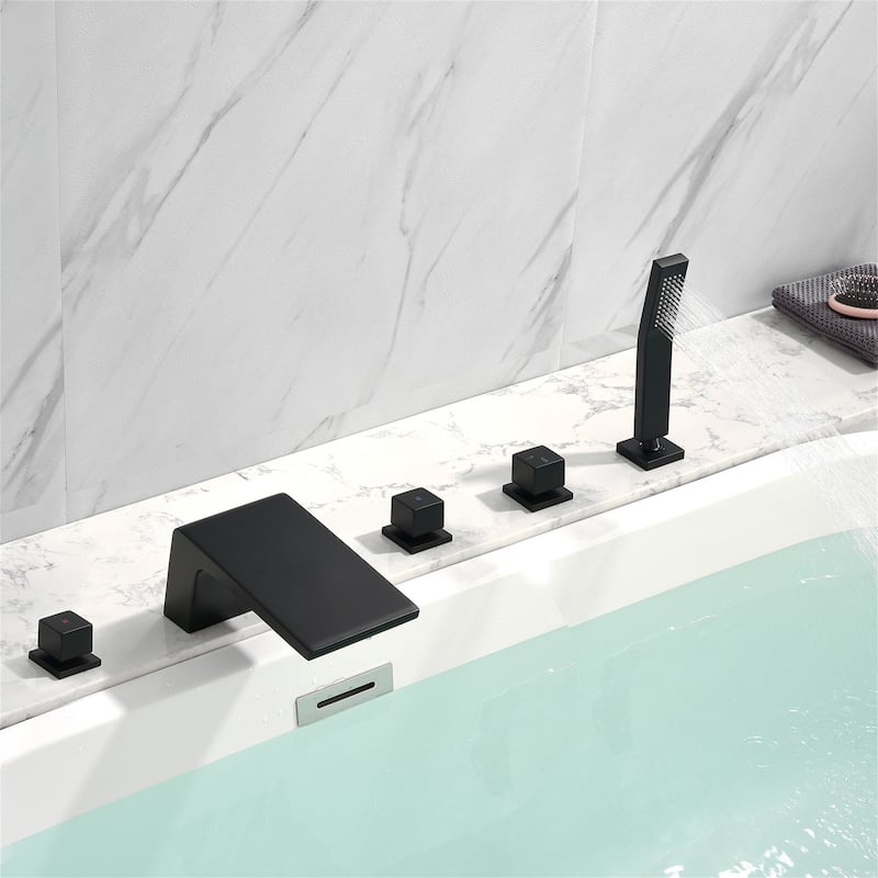 Deck Mount Waterfall Tub Faucet With Hand Shower Brass Roman Bathtub Faucet Modern Tub Filler With Sprayer