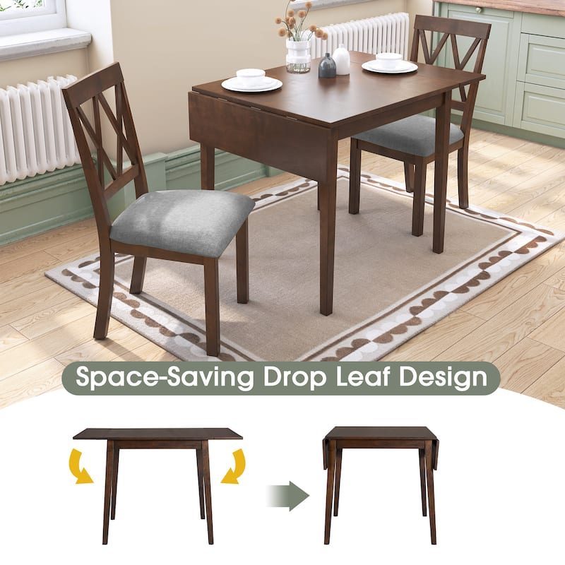 5 Piece Extendable Dining Set, Kitchen Table Set with Drop Leaf Dining Table and 4 Upholstered Dining Chairs