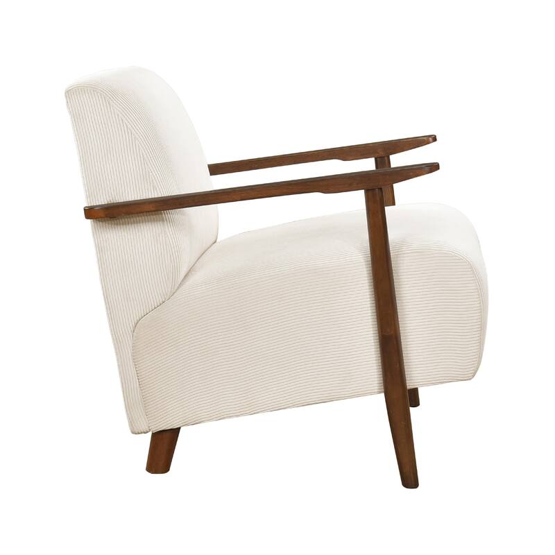 Bernie Accent Club Chair, Beige Corduroy, Dark Brown Solid Wood Frame