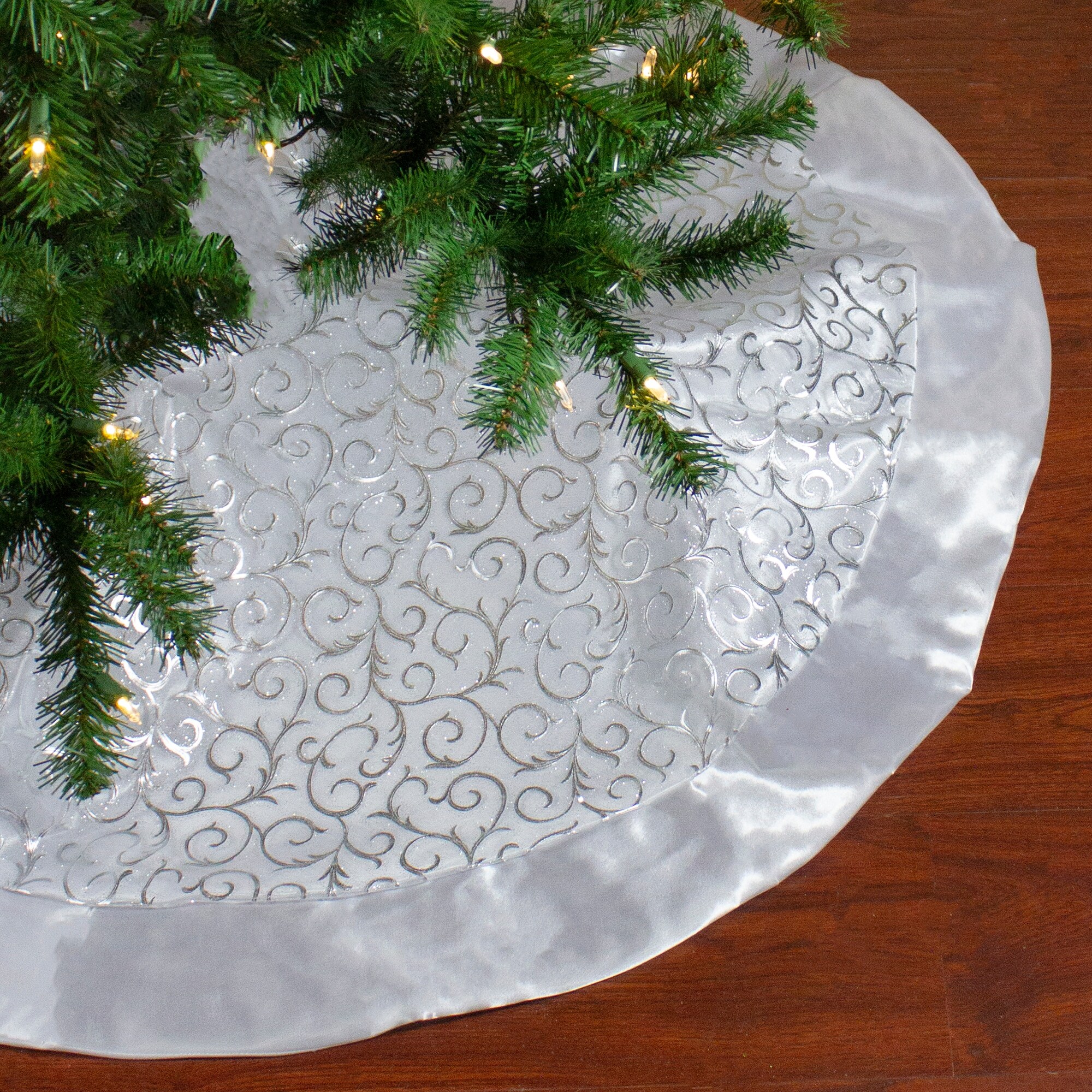 Shop 48 Silver Metallic Filigree Christmas Tree Skirt With Sateen