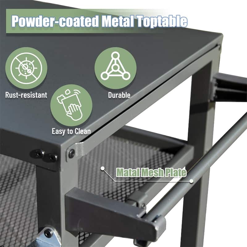 Outdoor Metal Grill Cart with Wheels and Hook
