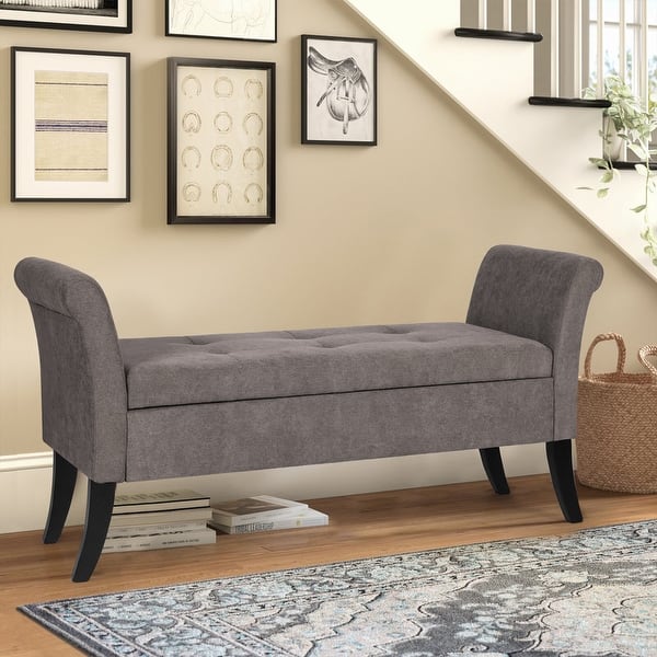 Adeco Armed Storage Ottoman Tufted Lift Top Bench Footstool with Legs