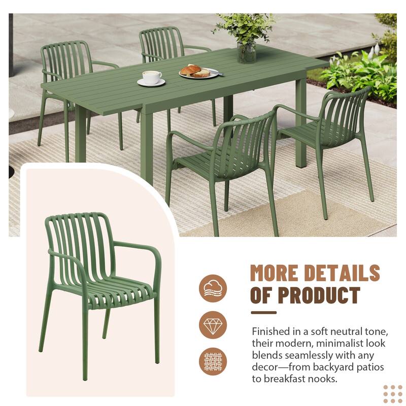 Outdoor Dining Set 5-Piece Stackable Plastic Lightweight Dining Armchair and Extendable Dining Table