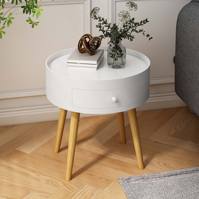 18"H Storage Drawer Bedside Table,Coffee Table - White