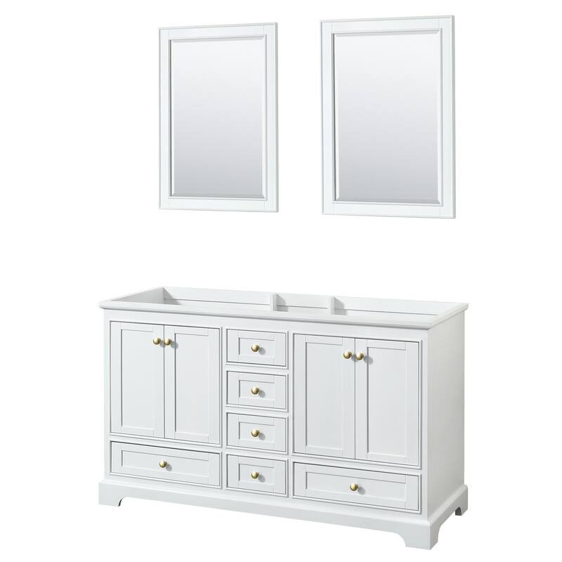Wyndham Collection Deborah 59-1/4" Free Standing Double Wood Vanity - White / Brushed Gold Hardware