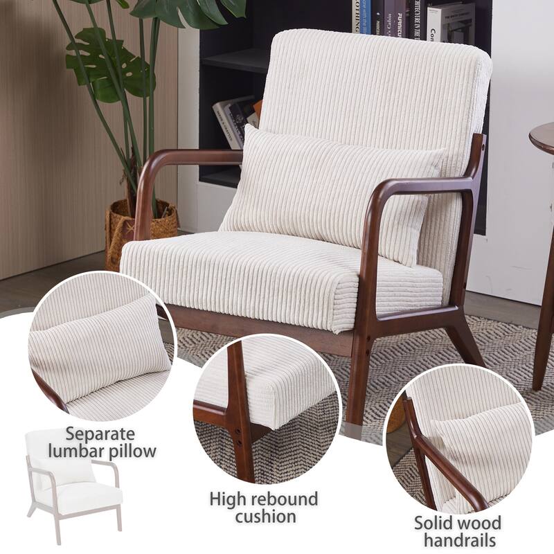 Mid-Century Modern Accent Chair, Arm Chair Living Room Chairs with Pillow Upholstered Reading Chair with Solid Wood Frame