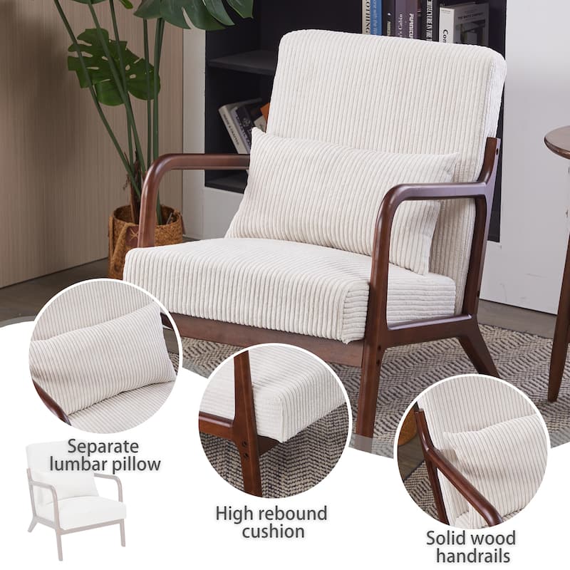 Mid-Century Modern Accent Chair – Upholstered Armchair with Pillow & Solid Wood Frame, Perfect for Living Room, Bedroom.