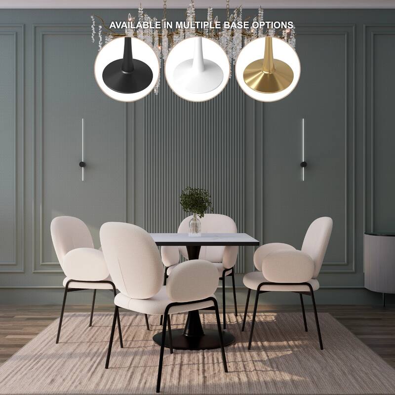 Bristol Square Dining Table with Marble White MDF Top and Black Steel Pedestal Base