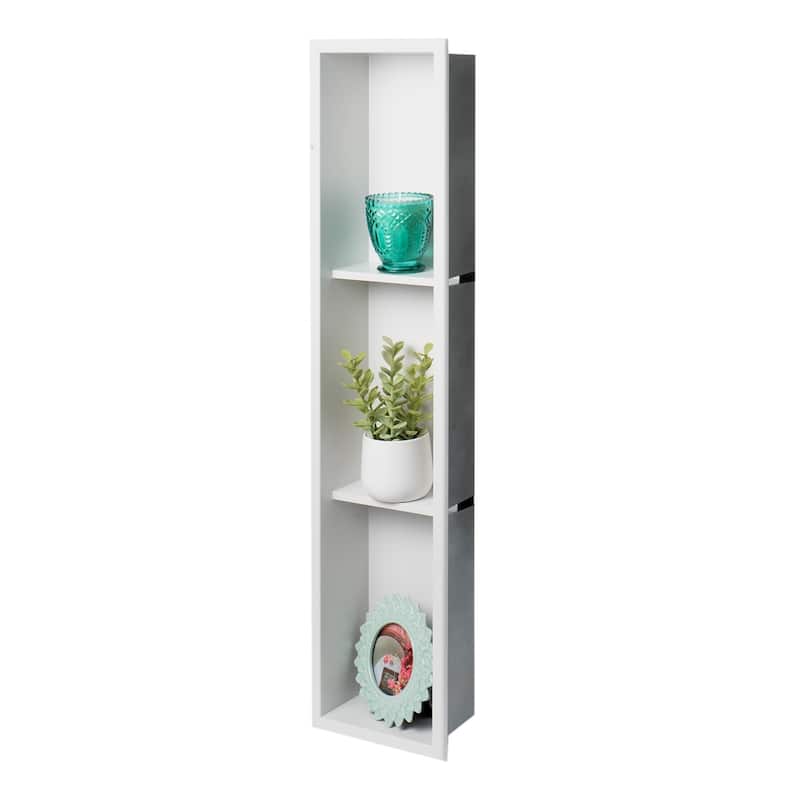 ALFI brand 8" x 36" White Matte Stainless Steel Vertical Triple Shelf Bath Shower Niche