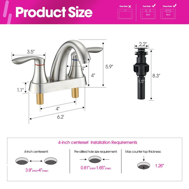 PROOX 2 Hole 4"centerest Bathroom Faucet with Pop up Dran assembly