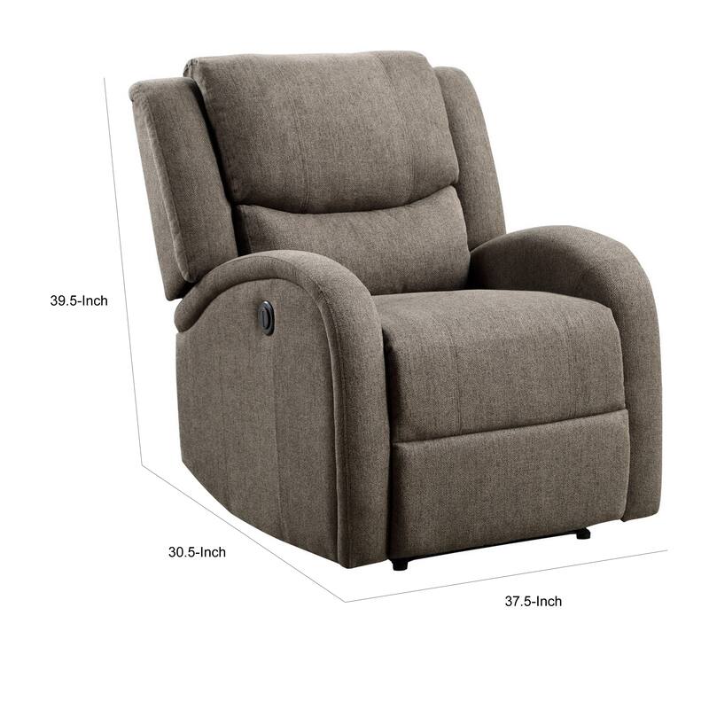 Karena 38 Inch Power Reclining Accent Chair, Brown Chenille, Solid Wood