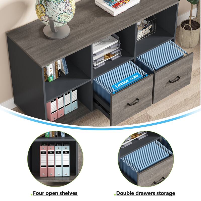 L-Shaped Computer Desk, 55 inches Executive Desk with lateral File Cabinet