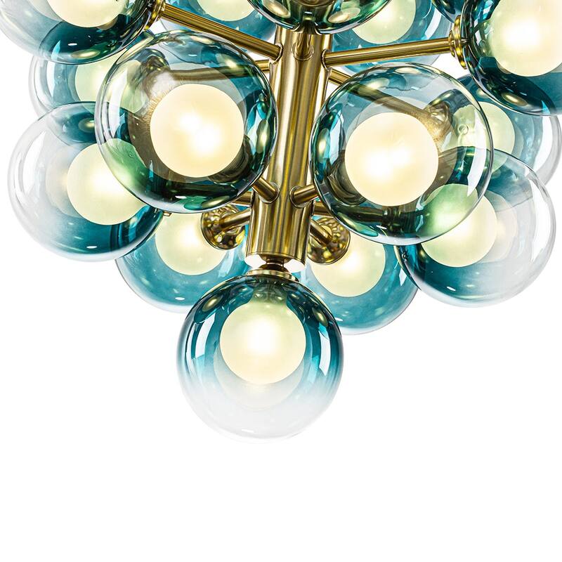 Art Deco Tiered Blue Frosted Bubble Round Sputnik Chandelier