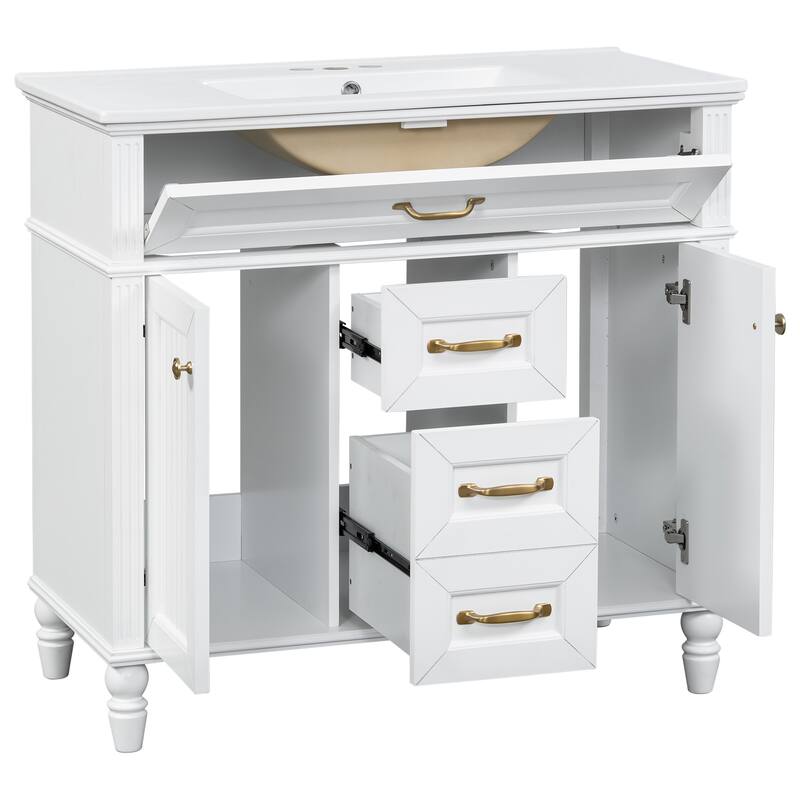 Bathroom Vanity with Sink, Freestanding Bathroom Storage Cabinet, Bathroom Cabinet with Soft Close Doors & 3 Drawers