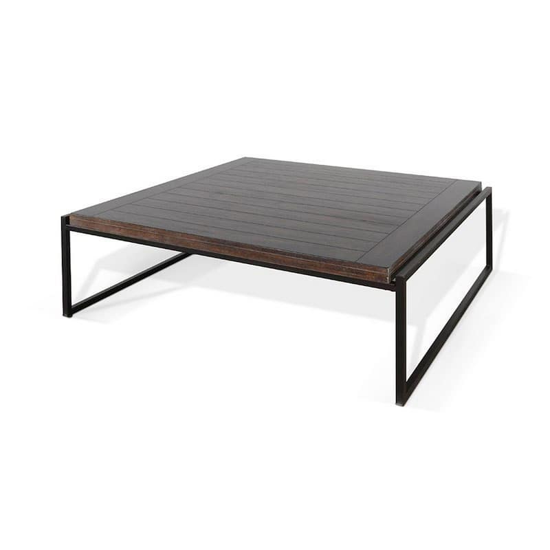 Lery Coffee Table, Dark Brown 50 Inch Square Wood Top, Black Metal
