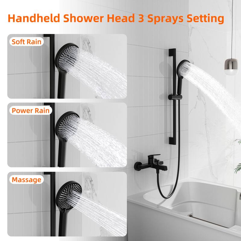 Modland Wall-Mounted Bathtub Faucet with 3-Function Hand Shower, 1.59GPM, Matte Black/Chrome, CUPC Certified