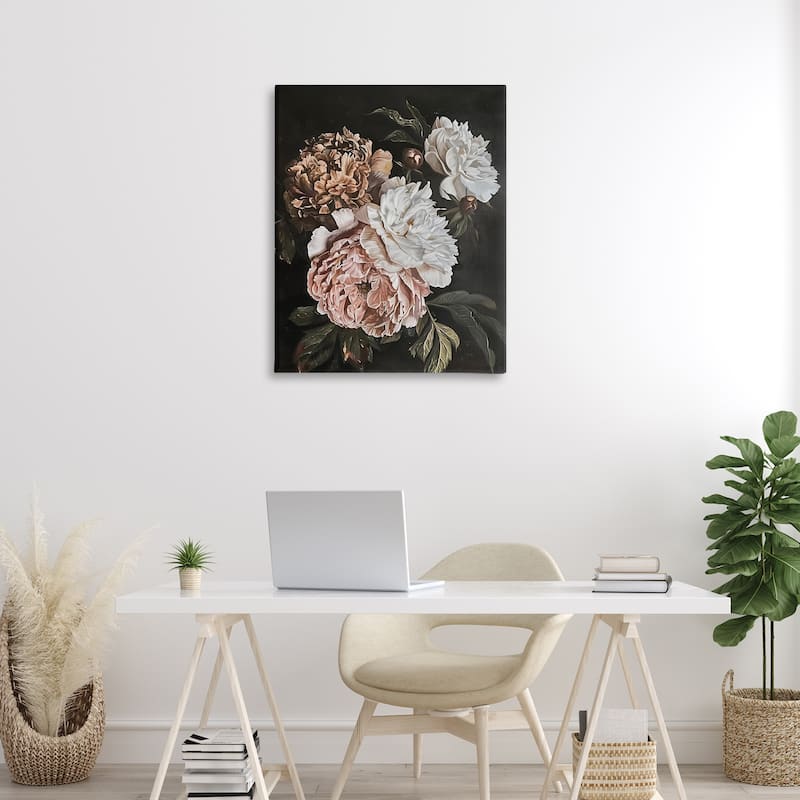 Stupell Moody Peonies on Black Canvas Wall Art Design By Arlington Prints