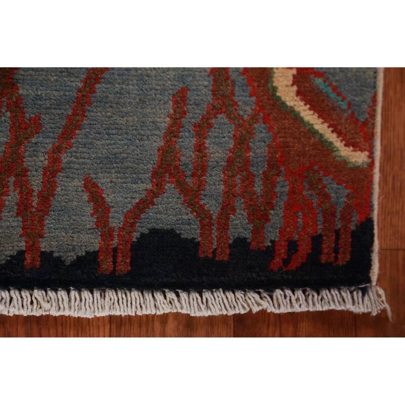 Animals Pictorial Kazak Oriental Foyer Rug Hand-Knotted Wool Carpet - 2'0"x 3'0"