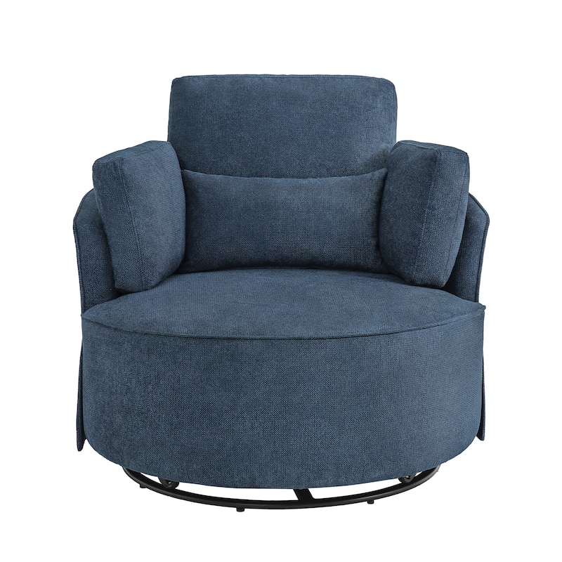 Upholstered Swivel Barrel Accent Chair Metal Frame with Flared Arms and Pillows