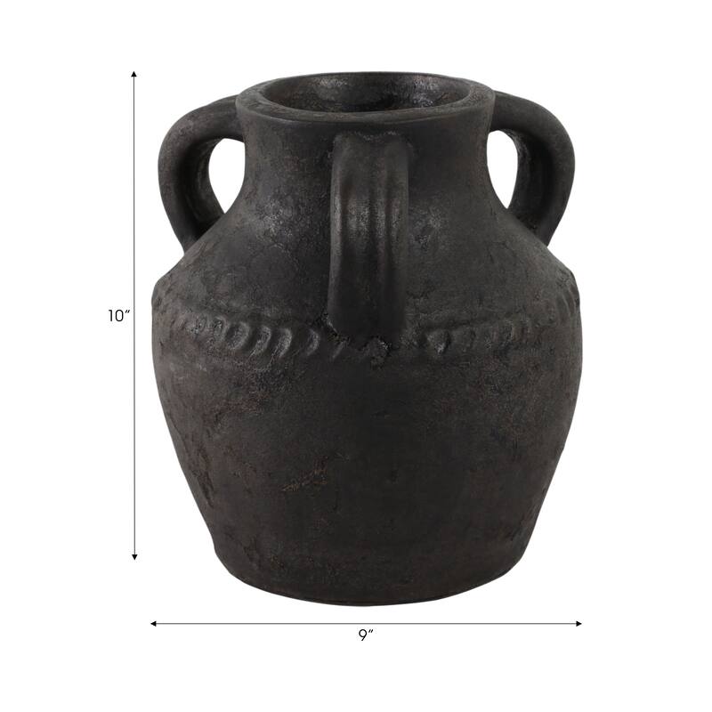 Pottery Terracotta Vase with Rustic Textured and Triple Handles Design