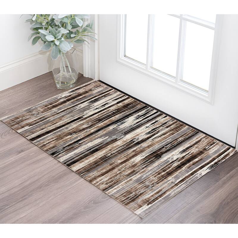Abstract Modern Non Skid Woven Durable Area Rug - 36' X '27' X '1 - 36' X '27' X '1 - Brown Ivory and Tan - Rectangle