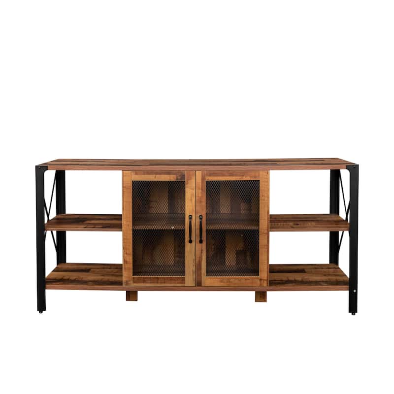 Farmhouse TV Stand 80 Inch Television Stand , Modern Horizontal Wood and Metal Open Bookshelf