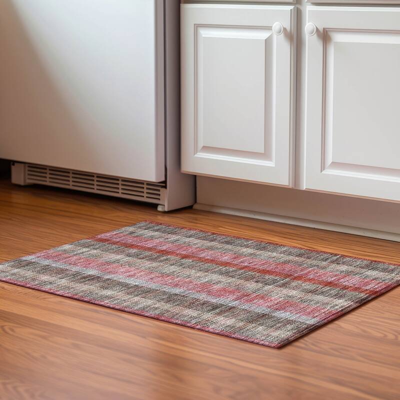 Premium Washable Super Soft Modern Plaid Mayfield Rug - Red - 1'8" x 2'6"