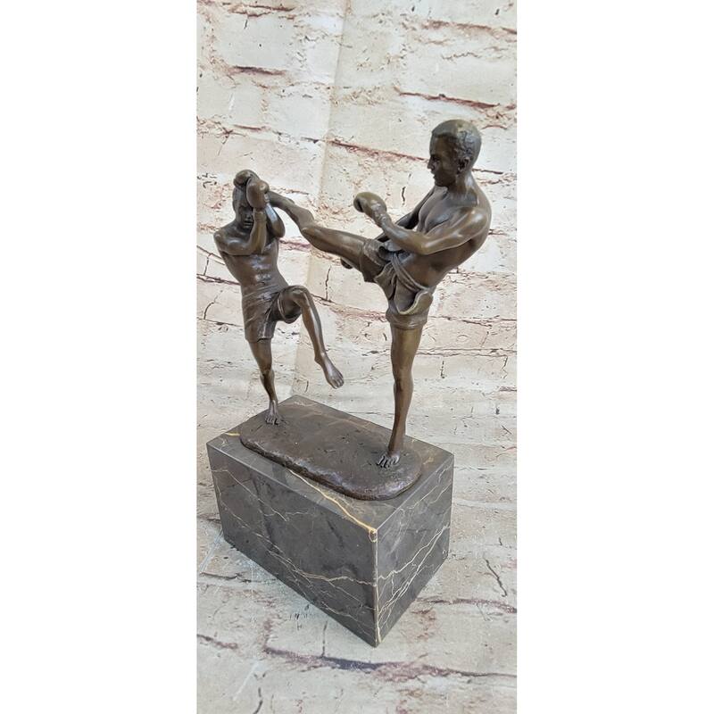 Signed Original Milo Kick Boxer Boxers Bronze Sculpture Marble Base Figurine Art