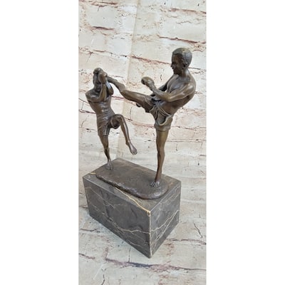 Signed Original Milo Kick Boxer Boxers Bronze Sculpture Marble Base Figurine Art