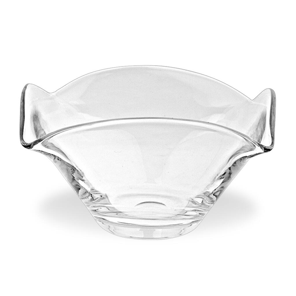 9" Mouth Blown Crystal European Made Square Wavy Fruit Bowl