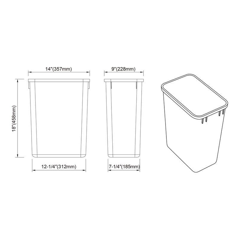 Dowell Trash Can Pull Out Set - 15" Wide w/Wood Base