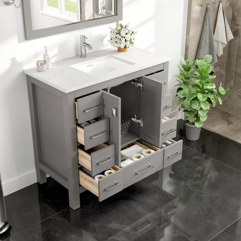 Eviva Hampton 36"W x 18"D Bath Vanity with Carrara Quartz Top