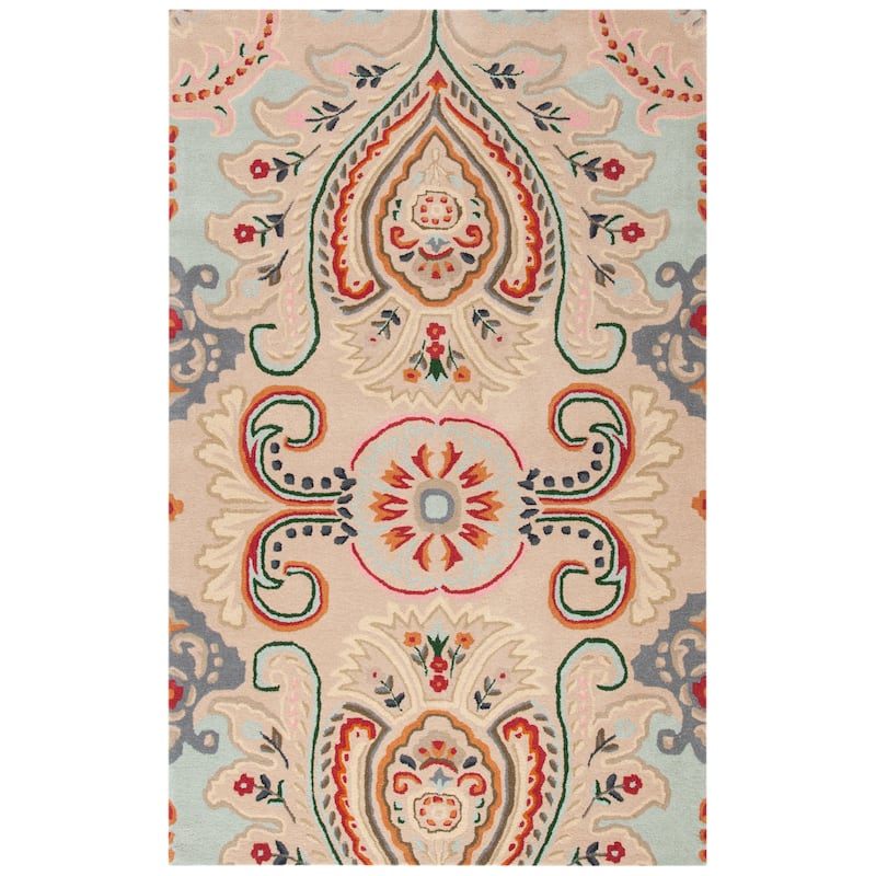 SAFAVIEH Handmade Bella Manjulata Floral Wool Rug - 5' Square - Beige/Blue