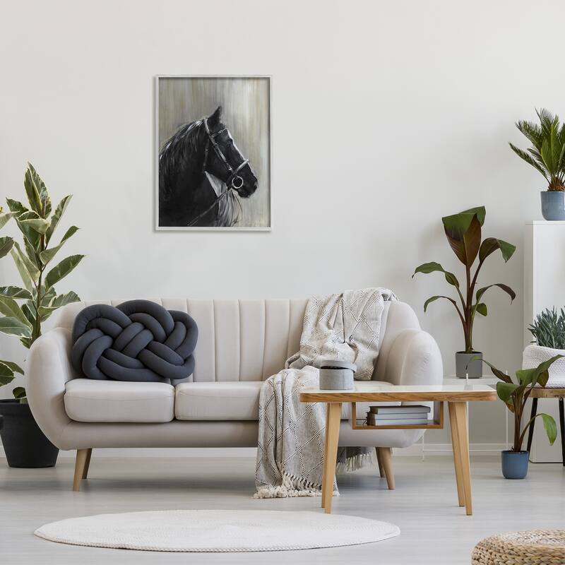 Stupell Black Horse in Bridle Solemn Equestrian Portrait Framed Wall Art