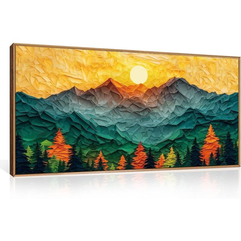 Forest Pine Tree Golden Sunset Wall Decor, Mixed Patchwork Landscape - 20 x 40