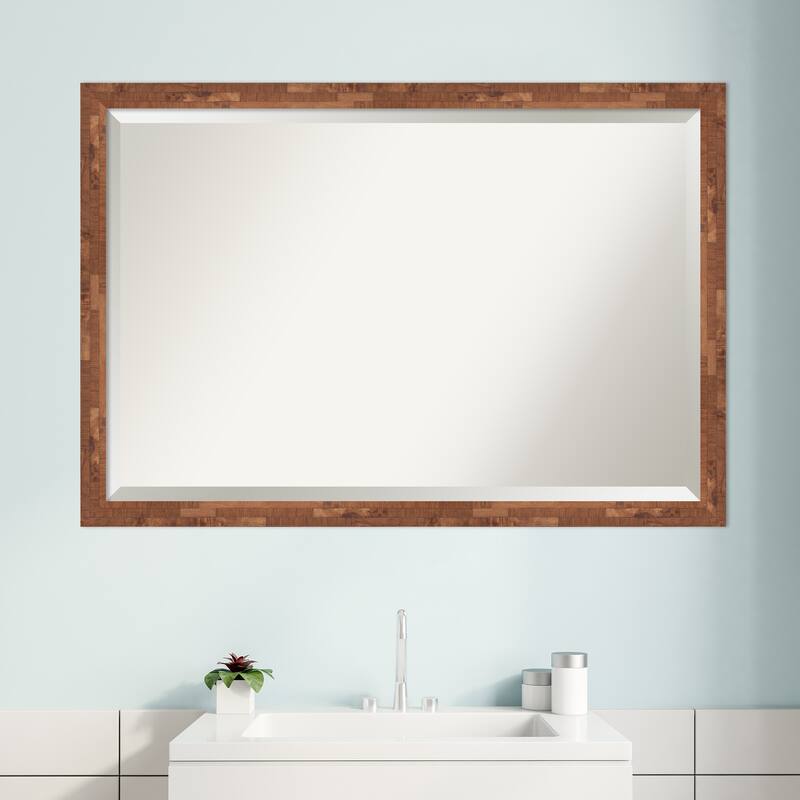 Beveled Wood Bathroom Wall Mirror - Fresco Dark Walnut Frame