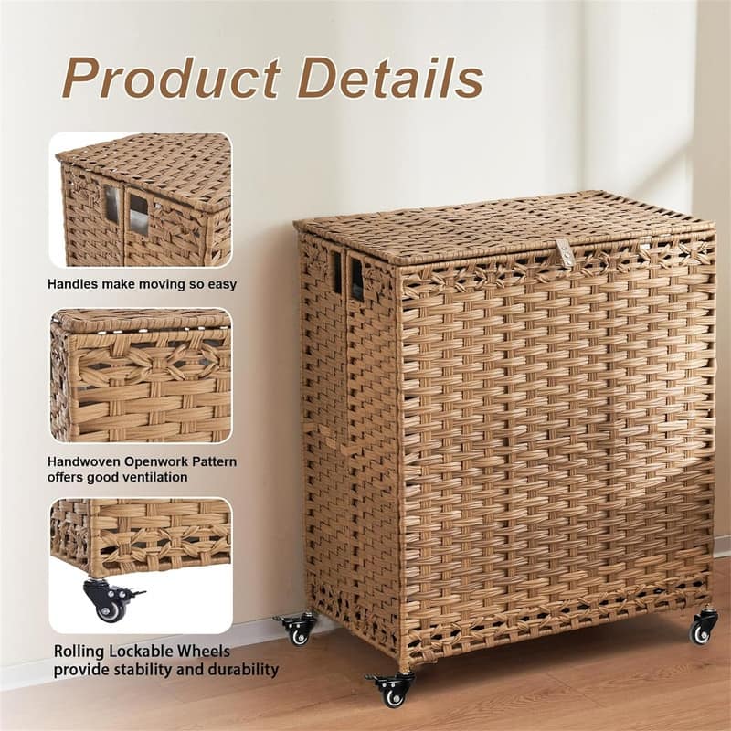 Laundry Hamper with Wheels Lid - 25.98"L x 15.75"W x 28.54"H