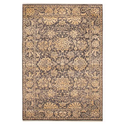 ECARPETGALLERY Hand-knotted Heritage Dark Grey Silk, Wool Rug - 6' 2" x 9'