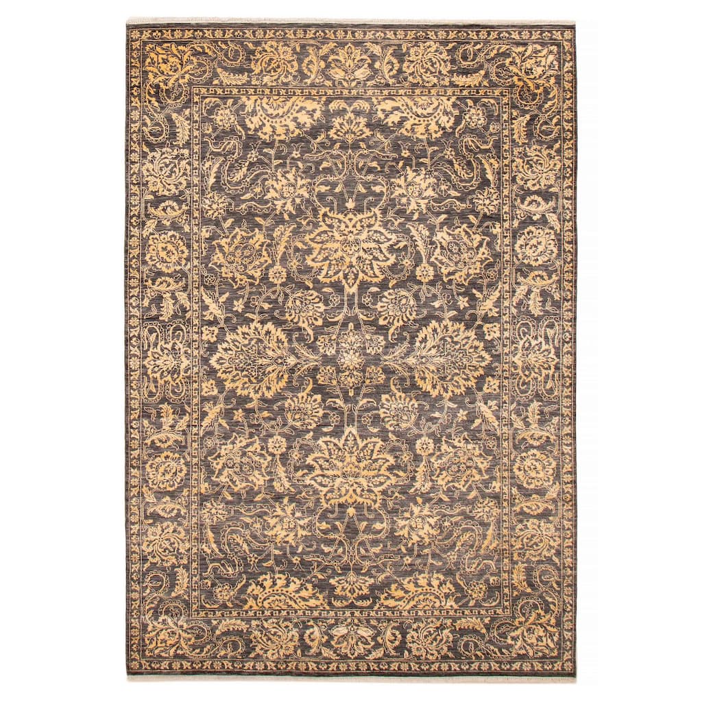 ECARPETGALLERY Hand-knotted Heritage Dark Grey Silk, Wool Rug - 6' 2" x 9'