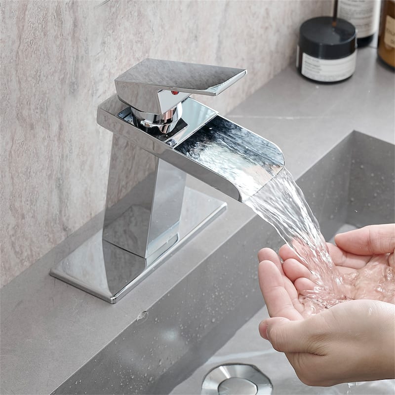 Single Handle Bathroom Faucet with Deck Plate 304 Stainless Steel 1 Hole Modern Bathroom Sink Basin Faucets