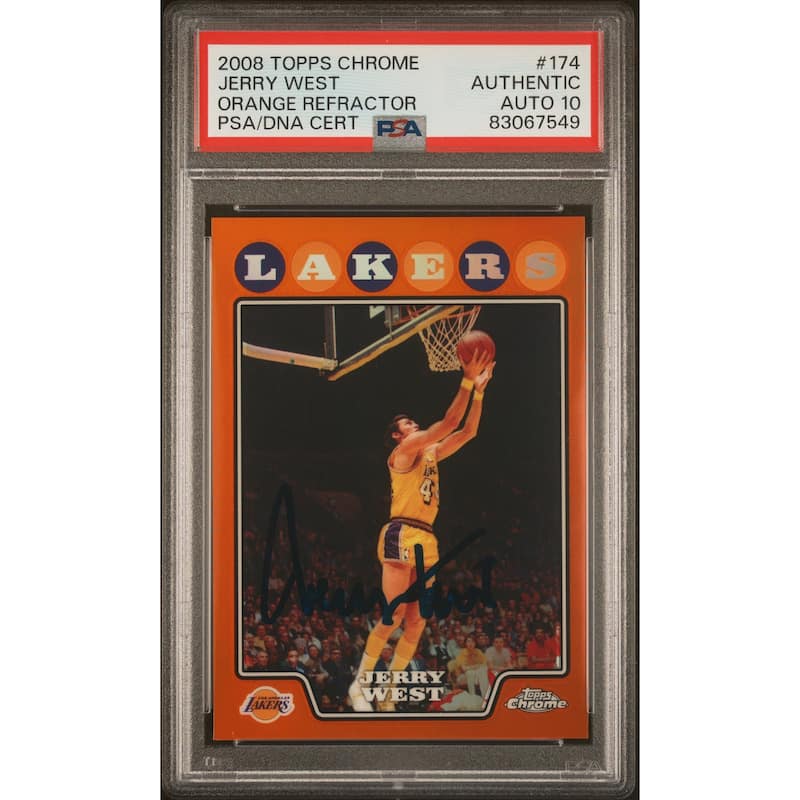 Jerry West 2008 Topps Chrome Orange Refractor Card #174 Auto PSA 10 455/499 - 8'6" x 11'6"