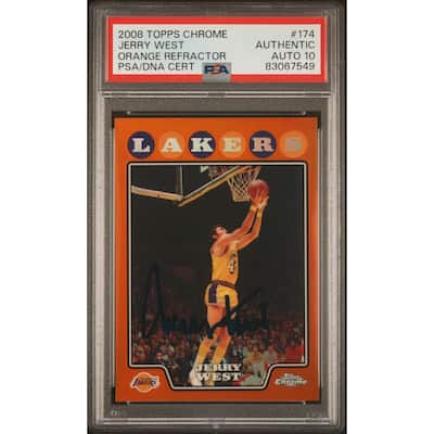 Jerry West 2008 Topps Chrome Orange Refractor Card #174 Auto PSA 10 455/499 - 8'6" x 11'6"