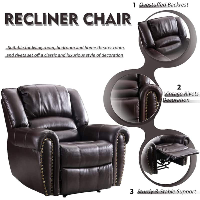 Classic and Traditional Manual Recliner Chair with Comfortable Arms and Back