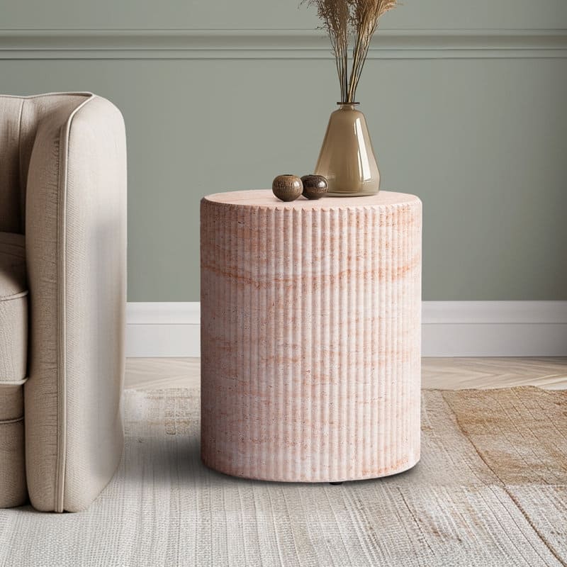 Studio London Maru Travertine Effect Side Table for Indoor and Outdoor - 18.1'' H X 11'' W X 15.8'' D