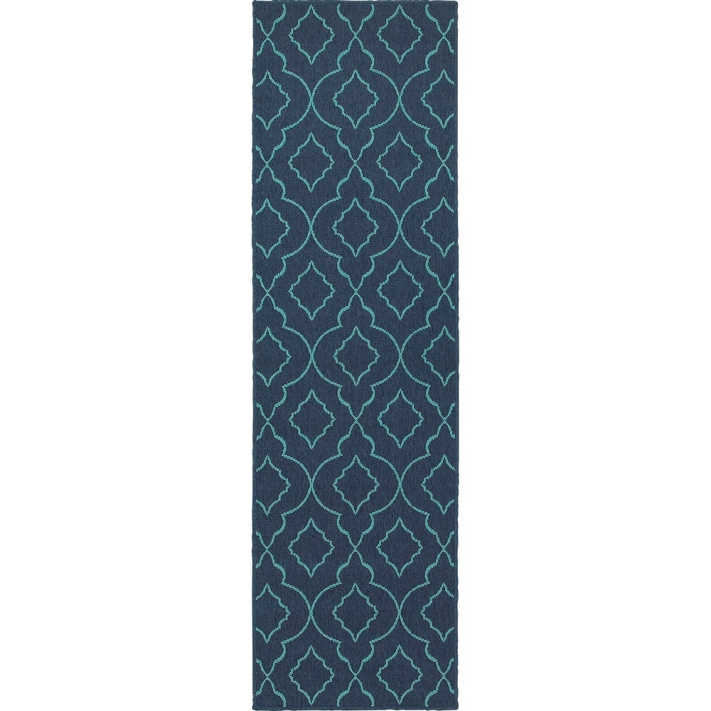 Style Haven Martinique Navy/Blue Lattice Trellis Indoor Outdoor Rug-