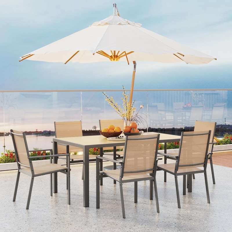 6 table patio umbrella 9ft Replacement Canopy Rib featuring an adjustable umbrella hole Shintenchi 6 Piece Patio Dining