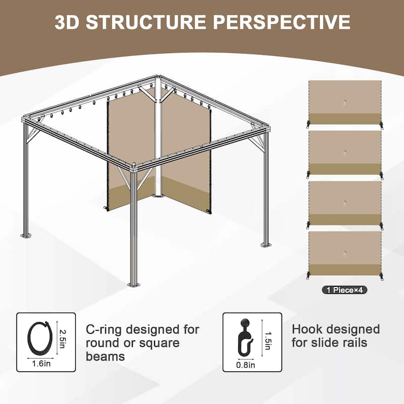 Aoodor 10' x 10' Gazebo Curtain Set，Curtain Only